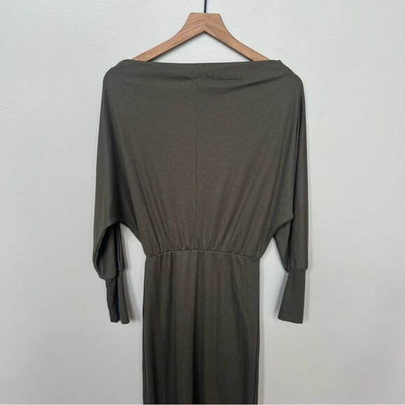 Hem and Thread Dolman Sleeve Ribbed Knit Long Sleeve Midi Dress Dark Green Small - Picture 8 of 15